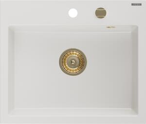 Mexen Oscar νεροχύτης γρανίτης 1-διαμερίσμα 580 x 490 mm, λευκός, σιφόνι χρυσό
