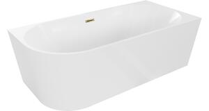 Mexen Mia ελεύθερη γωνιακή μπανιέρα δεξιά 140 x 75 cm, λευκή, υπερχείλιση χρυσή