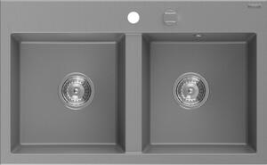 Mexen Hektor νεροχύτης γρανιτένιος 2-θέσεων 800 x 480 mm, γκρι, σιφόνι χρώμιο