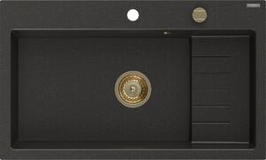 Mexen Omar νεροχύτης γρανίτης 1-θέσιος 800 x 480 mm, μαύρο/χρυσό μεταλλικό, χρυσό