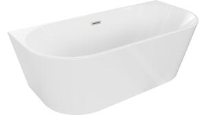 Mexen Oval λευκή ακρυλική επιτοίχια μπανιέρα 170 x 80 cm, βούρτσα νικέλιο