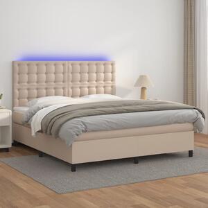 VidaXL Κρεβάτι Boxspring Στρώμα&LED Καπουτσίνο 180x200 εκ. Συνθ. Δέρμα