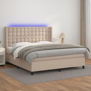 VidaXL Κρεβάτι Boxspring Στρώμα&LED Καπουτσίνο 180x200 εκ. Συνθ. Δέρμα