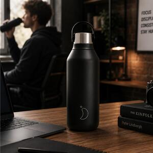Μπουκάλι Θερμός Series 2 Chilly's με χωρητικότητα 500ml και διατήρηση θερμοκρασίας 12h ζεστό / 24h κρύο - Abyss Black