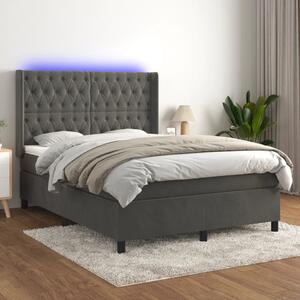 VidaXL Κρεβάτι Boxspring με Στρώμα & LED Σκ. Γκρι 140x200εκ. Βελούδινο