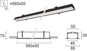 Γραμμικό Φωτιστικό Χωνευτό Viokef Station Ultra 3911-03058-4-B-N L580 4000K Μαύρο Ματ