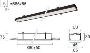 Γραμμικό Φωτιστικό Χωνευτό Viokef Station Ultra 3911-03086-3-B-N L860 3000K Μαύρο Ματ