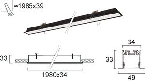 Γραμμικό Φωτιστικό Χωνευτό Viokef Sasa 3917-03198-3-B-P-N L1980 3000K Μαύρο Ματ