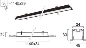 Γραμμικό Φωτιστικό Χωνευτό Viokef Sasa 3917-03114-3-B-P-N L1140 3000K Μαύρο Ματ