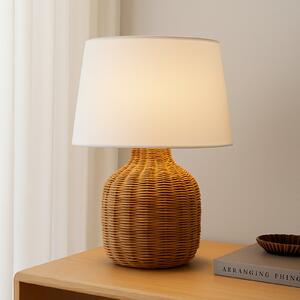 Lindby Επιτραπέζιο φωτιστικό Lirenda, ύψος 52 cm, ρατάν, φυσικό/λευκό, Ξύλου, Σαλόνι / τραπεζαρία, Ύφασμα / Κλωστοϋφαντουργία, Σκανδιναβικό