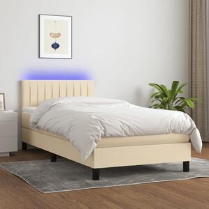 VidaXL Κρεβάτι Boxspring με Στρώμα & LED Κρεμ 100x200 εκ. Υφασμάτινο