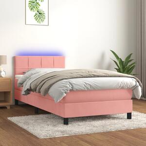 VidaXL Κρεβάτι Boxspring με Στρώμα & LED Ροζ 90x200 εκ. Βελούδινο