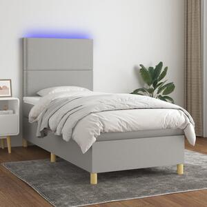 VidaXL Κρεβάτι Boxspring με Στρώμα & LED Αν.Γκρι 100x200εκ. Υφασμάτινο