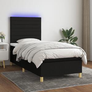 VidaXL Κρεβάτι Boxspring με Στρώμα & LED Μαύρο 90x200 εκ. Υφασμάτινο