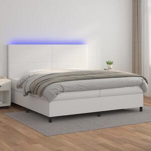 VidaXL Κρεβάτι Boxspring με Στρώμα & LED Λευκό 200x200 εκ. Συνθ. Δέρμα