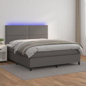 VidaXL Κρεβάτι Boxspring με Στρώμα & LED Γκρι 180x200 εκ. Συνθ. Δέρμα