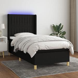 VidaXL Κρεβάτι Boxspring με Στρώμα & LED Μαύρο 90x200 εκ. Υφασμάτινο