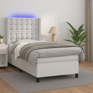 VidaXL Κρεβάτι Boxspring με Στρώμα & LED Λευκό 100x200 εκ. Συνθ. Δέρμα