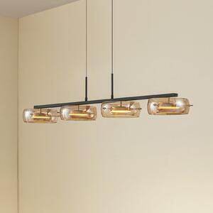 Lucande LED κρεμαστό φωτιστικό Martis, κεχριμπάρι, 4 φώτα, ρυθμιζόμενη ένταση, ρυθμιζόμενος, Χρυσό / Ορείχαλκου, Σαλόνι / τραπεζαρία, Γυαλί, σύγχρονο