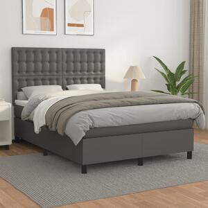 VidaXL Κρεβάτι Boxspring με Στρώμα Γκρι 140x200εκ. από Συνθετικό Δέρμα