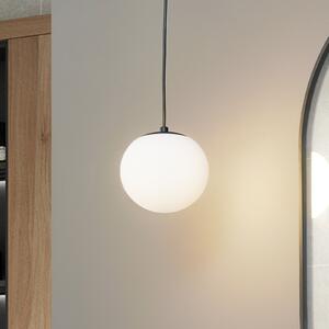 Lucande κρεμαστό φωτιστικό Bidolo, μαύρο, γυαλί, Ø 15 cm, IP44, ρυθμιζόμενος, Λευκό, Μπάνιο, Γυαλί, Σφαίρα
