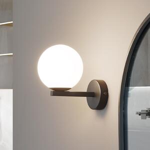 Lucande Φωτιστικό τοίχου Bidolo, μαύρο, γυαλί, Ø 12 cm, IP44, ρυθμιζόμενος, Μαύρο, Μπάνιο, Γυαλί, Σφαίρα