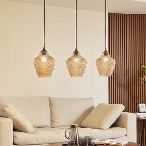 Lindby κρεμαστό φωτιστικό Drakar, Ø 22 cm, 3-φωτο, κεχριμπαρένιο, γυαλί, ρυθμιζόμενος, Μπεζ, Σαλόνι / τραπεζαρία, Γυαλί, Vintage