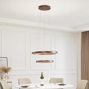 Lucande Smart LED κρεμαστό φωτιστικό Yonam, καφέ, 2-φωτο, Tuya, ρυθμιζόμενος, Καφέ / Σκουριάς, Σαλόνι / τραπεζαρία, Αλουμίνιο, σύγχρονο
