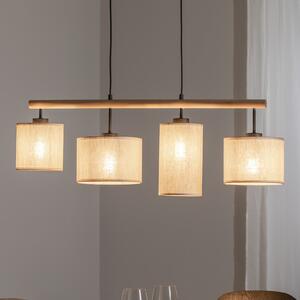 TK Lighting Κρεμαστό φωτιστικό Deva Nature, τετράφωτο, ύφασμα, ρυθμιζόμενος, Μπεζ, Σαλόνι / τραπεζαρία, Ξύλο, Σκανδιναβικό