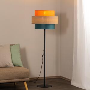 TK Lighting Φωτιστικό δαπέδου Trio, απόχρωση γιούτα, πορτοκαλί/φυσικό καφέ/πετρόλ, Πολύχρωμο, Σαλόνι / τραπεζαρία, Ύφασμα / Κλωστοϋφαντουργία