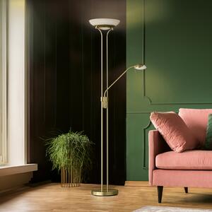 FISCHER & HONSEL Φωτιστικό δαπέδου LED Pool, ορειχάλκινο, ύψος 182 cm, 2-φωτιστικό., ρυθμιζόμενος, Χρυσό / Ορείχαλκου, Σαλόνι / τραπεζαρία, Μέταλλο, σύγχρονο, Φως ανάγνωσης