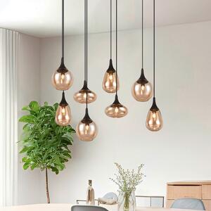 Trio Lighting Lumina κρεμαστό φωτιστικό, 8-φωτο, μαύρο/αμπερ, γυαλί, ρυθμιζόμενος, Σαλόνι / τραπεζαρία, Γυαλί, σύγχρονο
