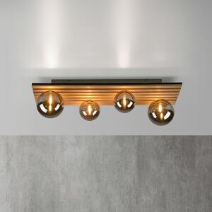 JUST LIGHT. GmbH Πράσινο φωτιστικό οροφής Stika, μακρύ, 4-φωτο, ξύλο, ρυθμιζόμενος, Ξύλου, Σαλόνι / τραπεζαρία, Ξύλο