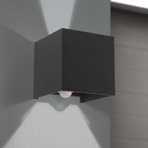 ORION Εξωτερικό φωτιστικό τοίχου LED Cube-S, ανθρακί, μεταλλικό, αισθητήρας, Μαύρο, Αλουμίνιο, σύγχρονο, Πρίζα τοίχου πάνω/κάτω