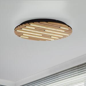 Q-Smart-Home Paul Neuhaus Smart LED φωτιστικό οροφής Q-Acoustic, ξύλο Ø 60 cm, ρυθμιζόμενος, Ξύλου, Σαλόνι / τραπεζαρία, Ξύλο, σύγχρονο