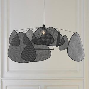 MARKET SET Κρεμαστό φωτιστικό Screen XL, 60 cm, μαύρο, ρατάν, ρυθμιζόμενος, Μαύρο, Σαλόνι / τραπεζαρία, Ξύλο, σχεδιασμός