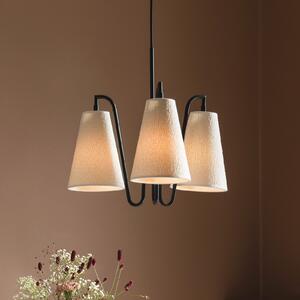 Globen Lighting Κρεμαστό φωτιστικό Lou 3, λευκό Bouclé/μαύρο ύφασμα, ρυθμιζόμενος, Λευκό, Σαλόνι / τραπεζαρία, Ύφασμα / Κλωστοϋφαντουργία, σχεδιασμός
