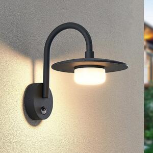 Lucande Εξωτερικό φωτιστικό τοίχου Zamalino, 31 cm, ανθρακί, αισθητήρας, ρυθμιζόμενος, Μαύρο, Μέταλλο, σύγχρονο