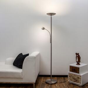 Lindby LED-Stehlamp Malea, νικέλιο, λάμπα ανάγνωσης, ρυθμιζόμενη ένταση φωτισμού, ρυθμιζόμενος, Μεταλλικό, Σαλόνι / τραπεζαρία, Μέταλλο, σύγχρονο, Φως ανάγνωσης