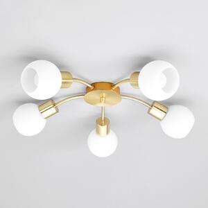 Lindby φωτιστικό οροφής Elaina, Ø54cm, 5-φωτο, ορείχαλκος, γυαλί, E14, ρυθμιζόμενος, Χρυσό / Ορείχαλκου, Σαλόνι / τραπεζαρία, Μέταλλο, σύγχρονο