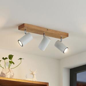 Lindby Προβολέας οροφής Maniva, 44 cm, 3-φωτός, λευκός, GU10, ρυθμιζόμενος, Ξύλου, Σαλόνι / τραπεζαρία, Ξύλο, σύγχρονο