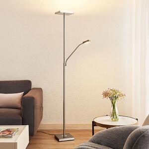 Lindby LED-Stehleuchte Sumani, γωνιακή, νικέλιο, ύψος 180cm, ρυθμιζόμενος, Γκρι, Σαλόνι / τραπεζαρία, Μέταλλο, σύγχρονο, Φως ανάγνωσης