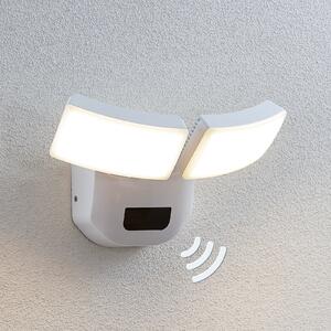 Lindby LED φωτιστικό τοίχου εξωτερικού χώρου Nikias, 30 cm, αισθητήρας,, Λευκό, Μέταλλο, σύγχρονο