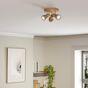 Lindby Προβολέας Filiz, 3-φωτός, Ø 20 cm, ξύλο, μπετόν, E14, ρυθμιζόμενος, Γκρι, υπνοδωμάτιο, Σκυρόδεμα, Σκανδιναβικό
