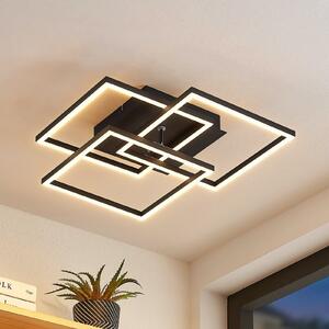 Lindby LED φωτιστικό οροφής Quiana, CCT, γωνιακό, μαύρο, 42cm, ρυθμιζόμενος, Μαύρο, Σαλόνι / τραπεζαρία, Μέταλλο, σύγχρονο