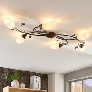 Lindby φωτιστικό οροφής Stefania, 6-φωτο, μαύρο/χρυσό, 68cm, ρυθμιζόμενος, Καφέ / Σκουριάς, Σαλόνι / τραπεζαρία, Γυαλί, Αντίκα
