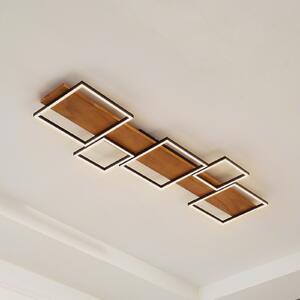 Lindby LED φωτιστικό οροφής Galad, μαύρο, ξύλο, 5-φωτιστικό, 140 cm, ρυθμιζόμενος, Ξύλου, Σαλόνι / τραπεζαρία, Ξύλο, σύγχρονο, Οροφή γωνιακή άμεση