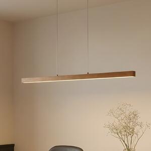Lucande LED κρεμαστό φωτιστικό Nihalo, ξύλο, 122 cm, ρυθμιζόμενο, CCT, ρυθμιζόμενος, Ξύλου, Σαλόνι / τραπεζαρία, Ξύλο, σύγχρονο