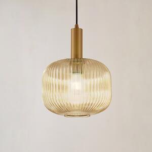 Lindby Κρεμαστό φωτιστικό Doroteo, 25 cm, 1 φως, κεχριμπάρι, γυαλί, ρυθμιζόμενος, Μπεζ, Σαλόνι / τραπεζαρία, Γυαλί, Vintage