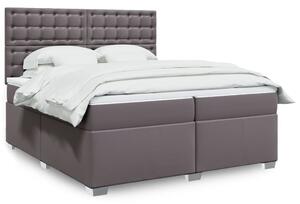 VidaXL Κρεβάτι Boxspring με Στρώμα Γκρι 200x200 εκ. Συνθετικό Δέρμα